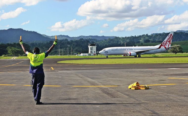 Virgin Australia landing at Port Vila International Airport. Photo: Airports Vanuatu Limited/Facebook/Jason Rakau