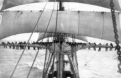 Crewmen up the sails