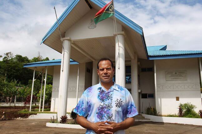 Vanuatu Foreign Minister Ralph Regenvanu poses outside his office in Port Vila in February 2019.